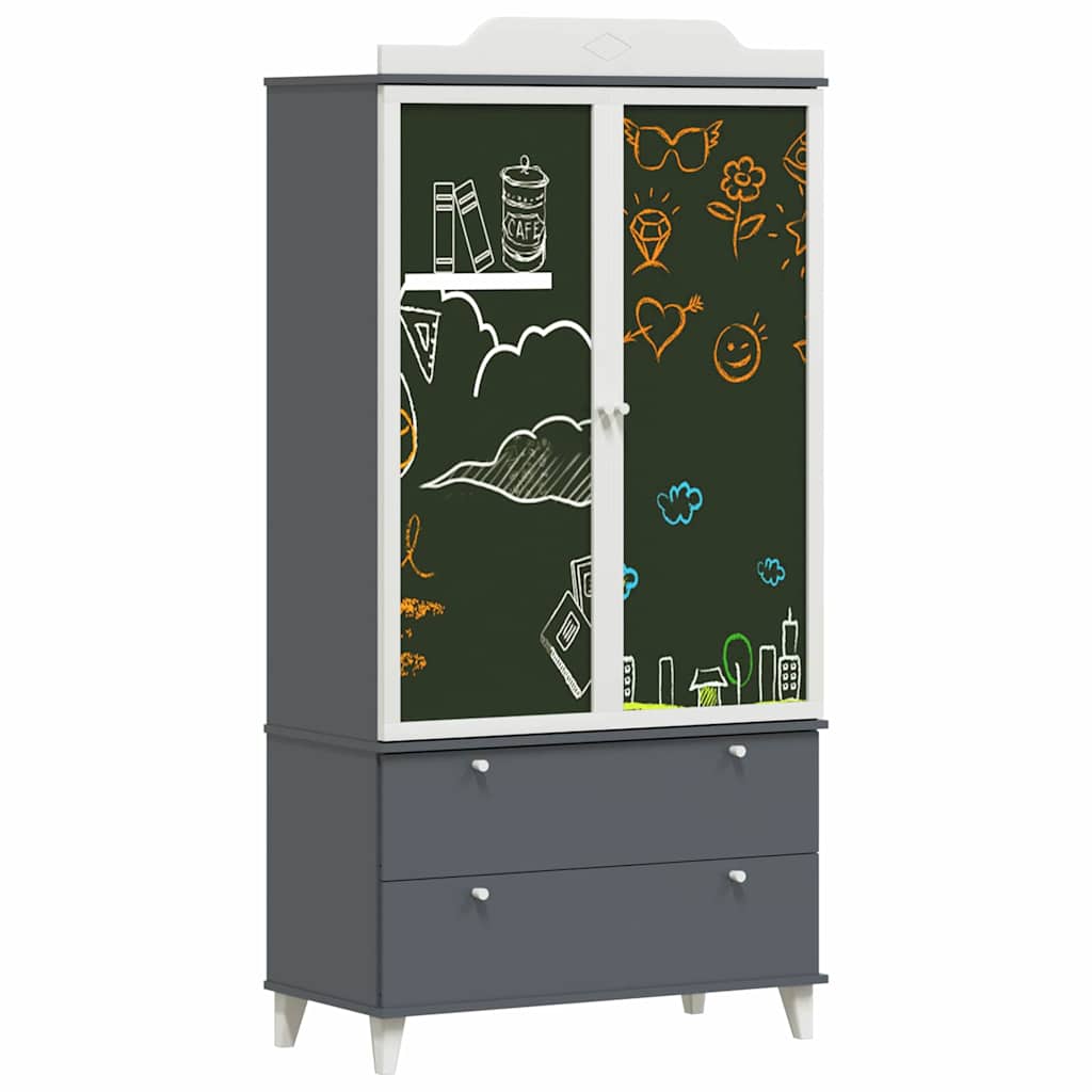 Chalkboard Wardrobe with Drawer Grey and white Engineered wood